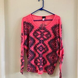 Daytrip Pink and Black Geometric Long Sleeve Top